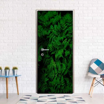 

Creative Door Sticker Green Leaf Background Door Cover Wall Stickers Kitchen Wallpaper Renew Mural Decal Home Decor