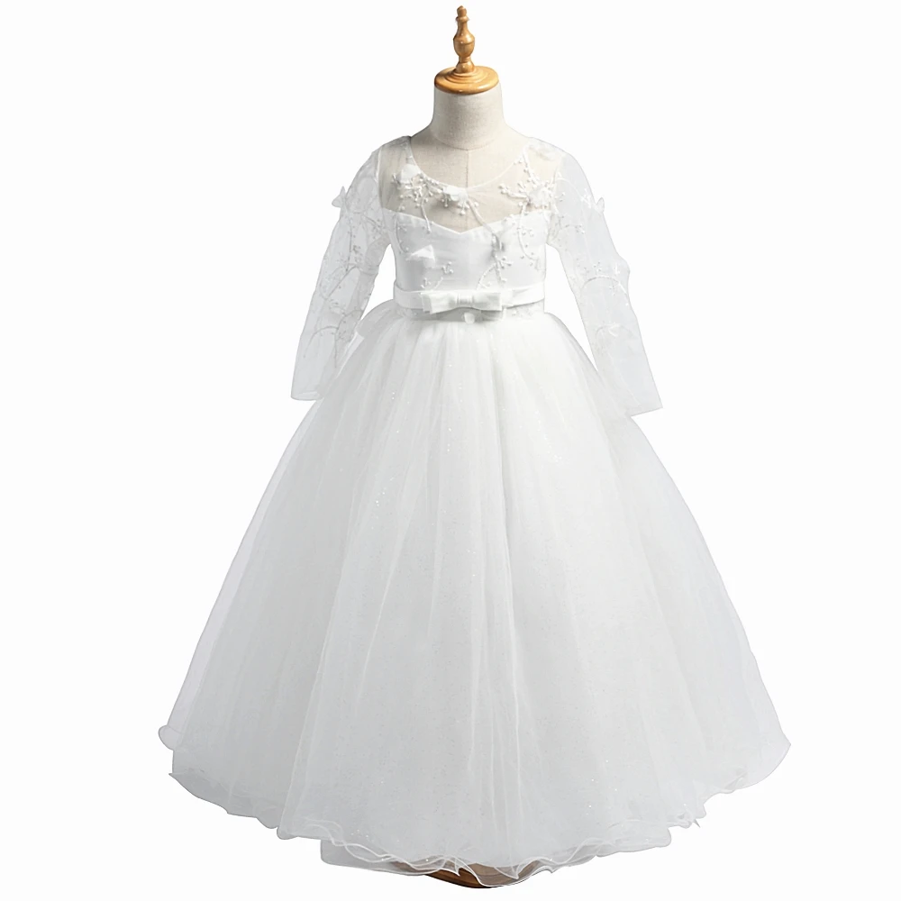 Новинка года; длинное платье с цветочным узором для девочек на свадьбу; vestidos de primera comunion; детское платье для первого причастия Пышное Бальное Платье для девочек - Цвет: 2220-Ivory