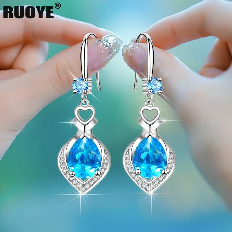Drop-Earrings Silver Jewelry Crystal 925-Sterling-Silver Fashion Luxury Korea New