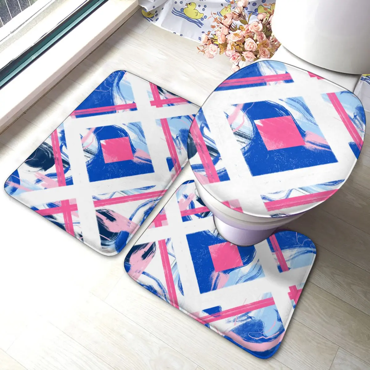 Коврик для ванной с коллажем и граффити мягкий набор из 3 предметов современный