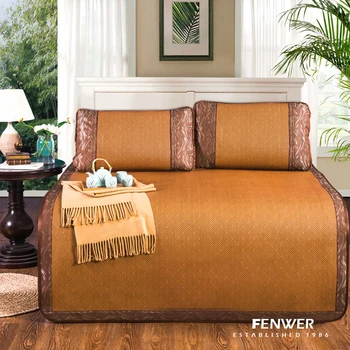 

FENWER Summer mat kit Rattan Mat Grid Fitted sheet set geometric sheet+pillowsliper sleeping bed mat Mattress Cover home