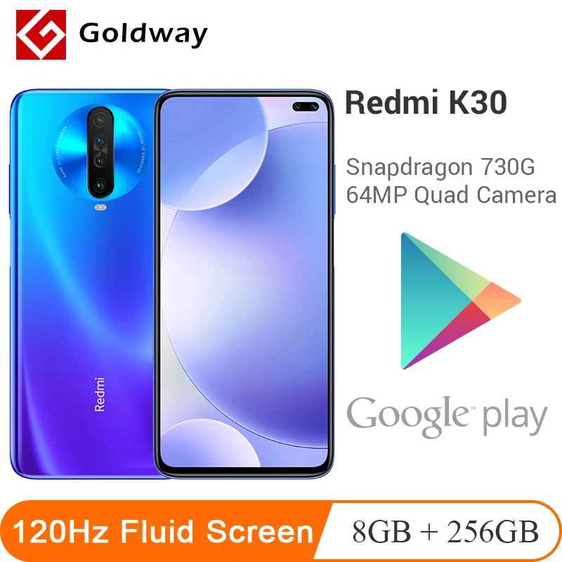 Google Play, Xiaomi Redmi K30, 8 ГБ, 256 ГБ rom, мобильный телефон, 120 Гц, жидкий дисплей, Snapdragon, 730G, четыре ядра, 64 мп, четырехъядерный, NFC камера