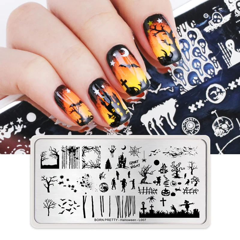 

BORN PRETTY Nail Stamping Plates Halloween Ghost Pattern Rectangle Nail Art Image Print Plates DIY Nail Art Stamping Template
