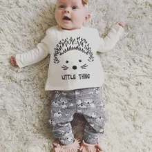 Новая модная одежда для маленьких девочек хлопковая футболка с длинными рукавами и рисунком+ штаны, комплект из 2 предметов для младенцев комплекты одежды для новорожденных девочек