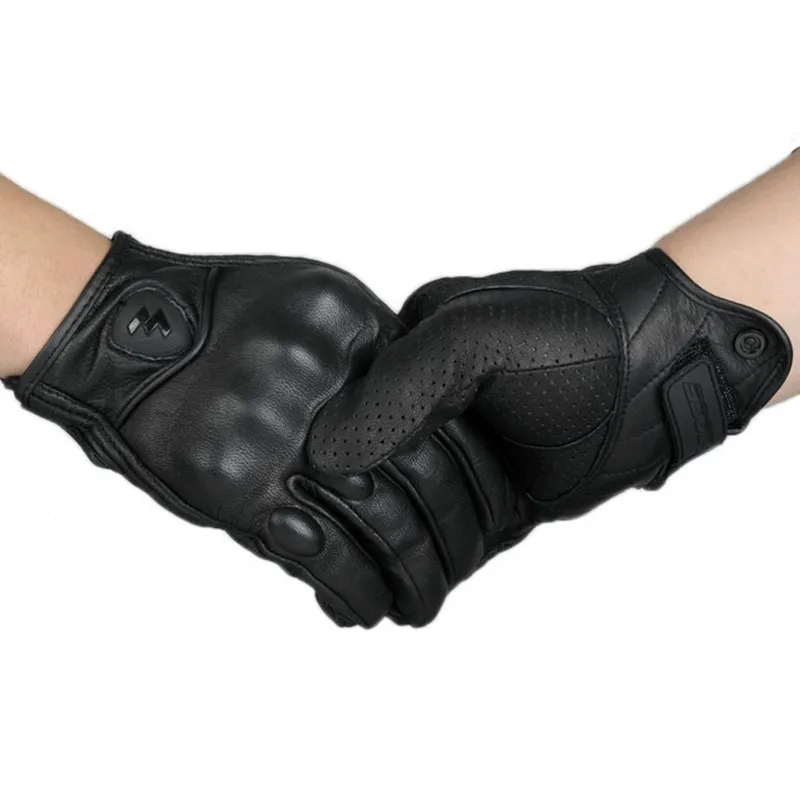 Unisex Leather Motorcycle Gloves with Carbon Protection - Winter Ready