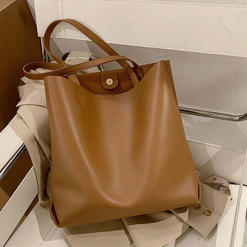 

High Capacity Pu Leather Tote Bags For Women 2020 Large Women's Bag Casual Solid Color Women Shoulder Bags Composite Shopper Bag