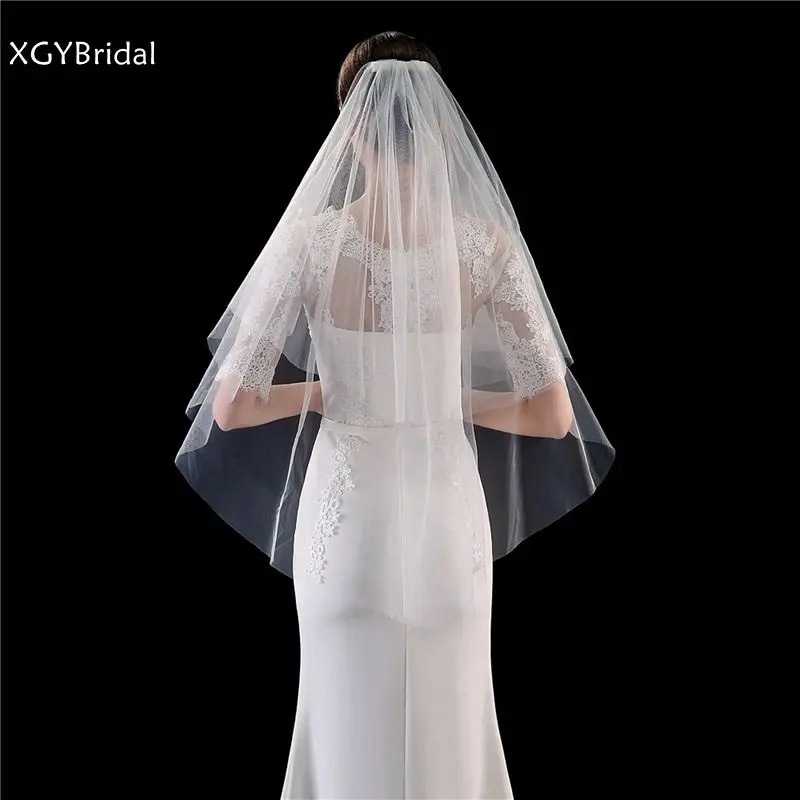 

In Stock Cheap wedding veil Two Layer Short Bridal veils Cut Edge Sexy wedding accessories Voile mariage welon casamento