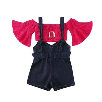 

Pudcoco Baby Summer Clothing 2PCS Toddler Baby Girl Floral Lace Flare Clothes Crops Top T-Shirt Overall Bib Jeans Pants Outfits