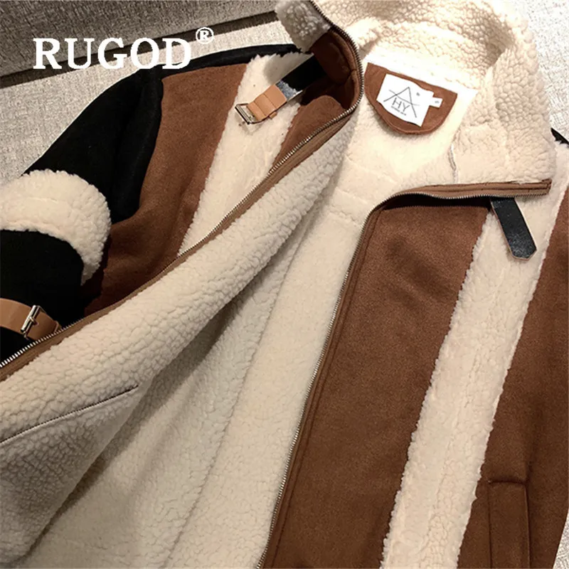 RUGOD, новинка, зимнее поступление, Женское пальто, воротник-стойка, пэтчворк, на молнии, свободное, Женская куртка, модное, женское, теплое пальто в стиле панк
