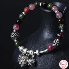 S925 стерлингового серебра женский браслет и браслет натуральный Клевер Очаровательная рыба круглые бусины браслет свадебные ювелирные изделия подарок