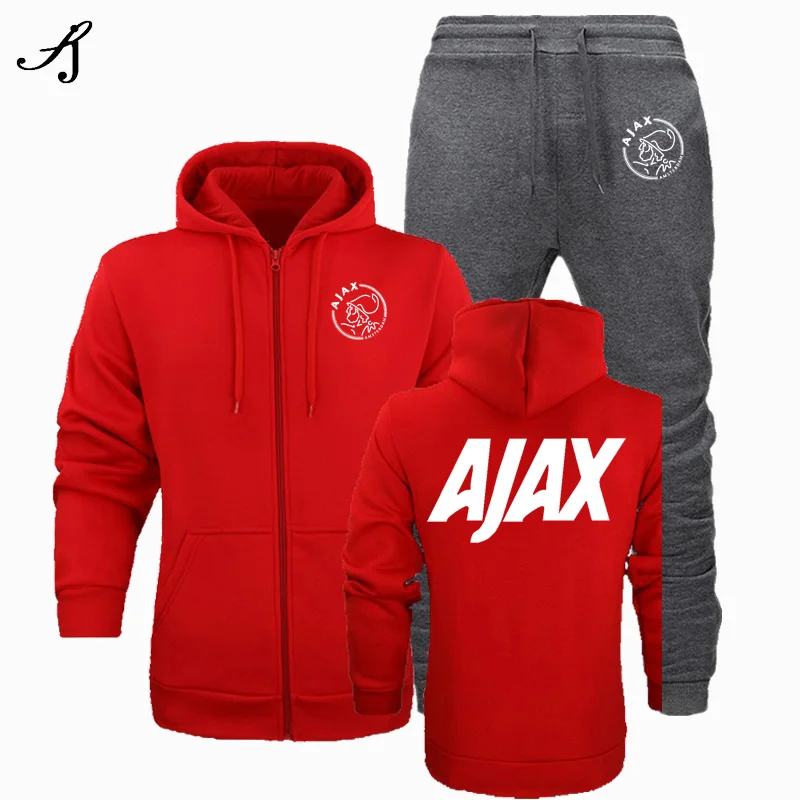 Новинка, модная спортивная одежда AJAX, толстовка с капюшоном, мужская спортивная одежда, два предмета, хлопок, флис, Толстая Толстовка с капюшоном+ штаны, спортивный костюм для мужчин