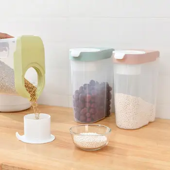

2L Capacity Sealed Food Storage Box Tank Transparent Grains Holder Container Dry Cereals Bottles with Scale for Home Kitchen Kit