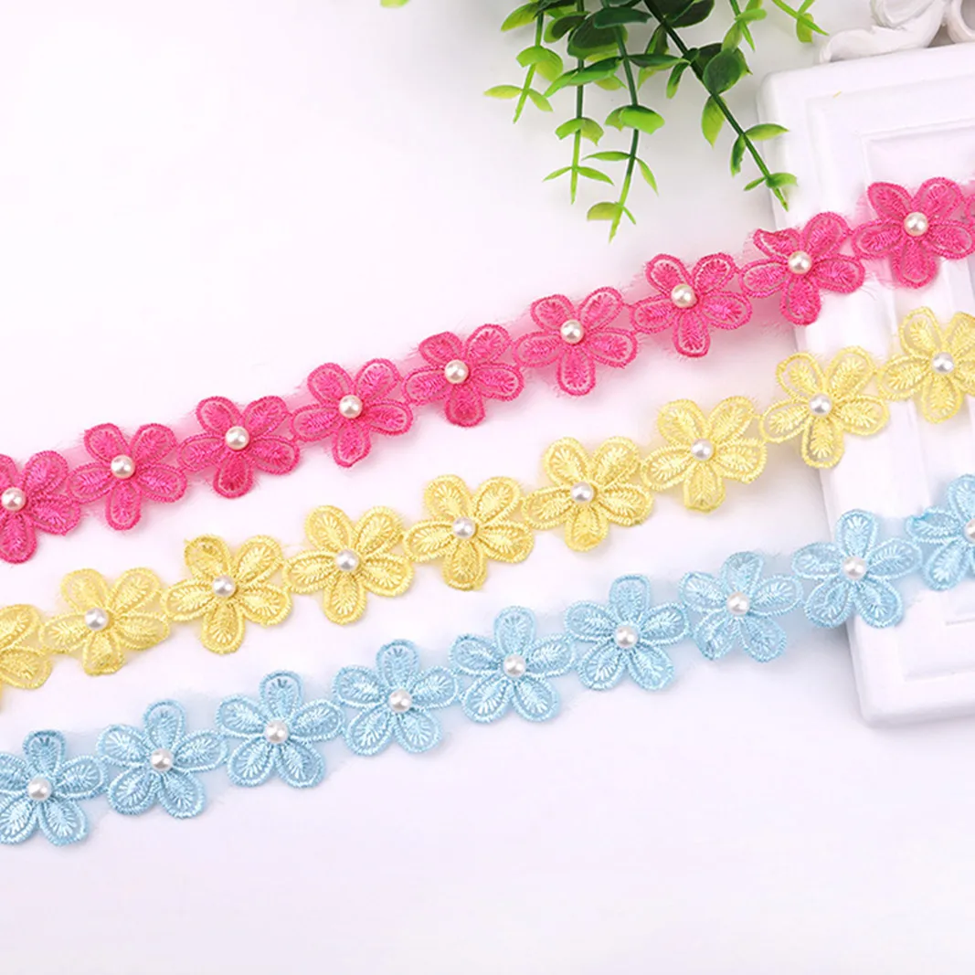 

3Yards Embroidery Colorful Organza Tulle Beaded Flower Lace Fabric Sewing Garment Ribbon Lace