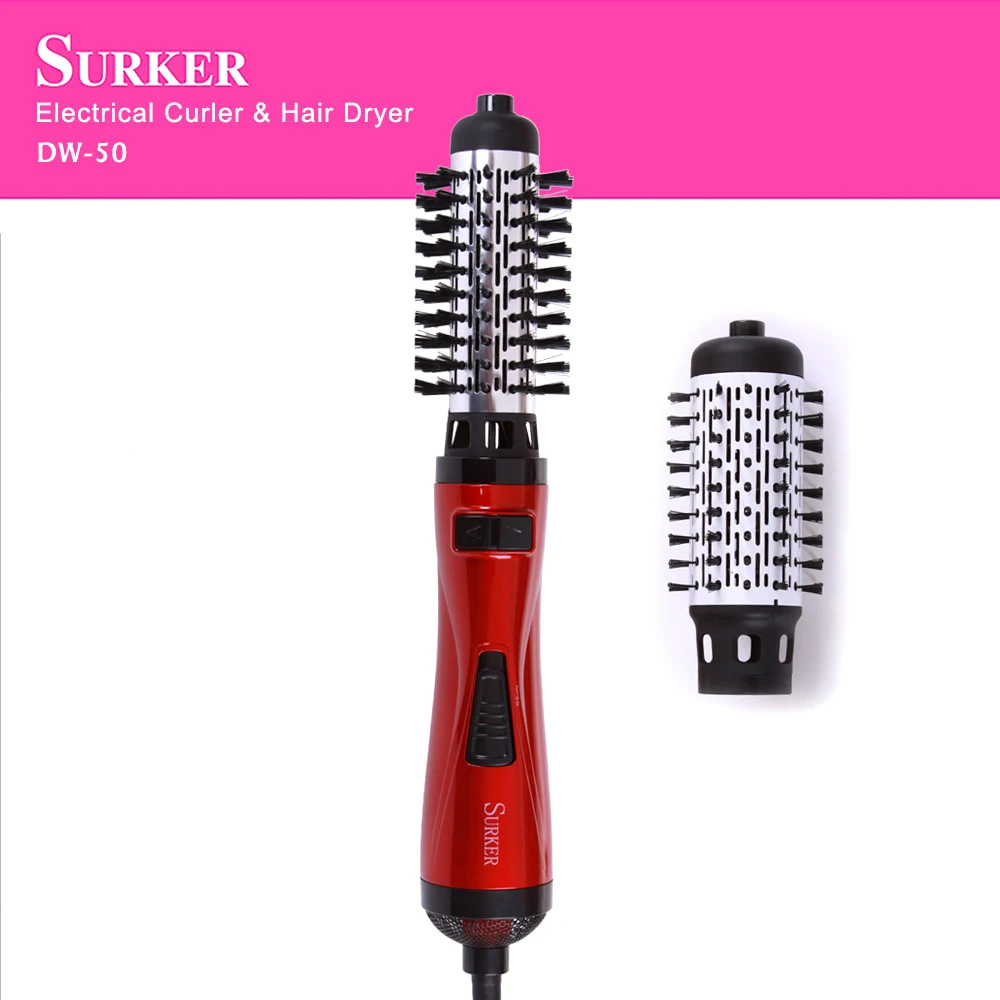 

2 In 1 Rotating Brush Hot Air Styler Comb Curling Iron Roll Styling Brush Hair Dryer Blow With Nozzles 2 Speed & 3 Heat Setting