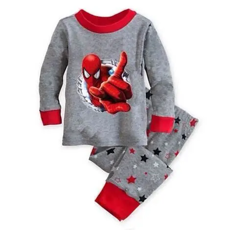 Детская Хлопковая пижама с длинными рукавами и рисунком, пижама с человеком-пауком для маленьких девочек и мальчиков, пижама с Бэтменом, Детские футболки+ штаны, комплект одежды - Цвет: color at picture