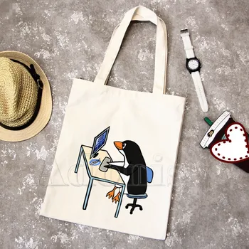 

The LINUX Penguin In A Computer Canvas Bag Large Hand Bags for Women Ladies Shopping Handbag Print Large Capacity Bag