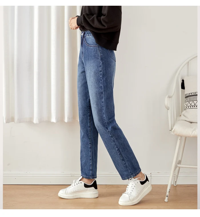 LEIJIJEANS, большой размер, Женская высокая талия, плюс бархат, большие длинные прямые джинсы, свободные, повседневные, темно-синего размера плюс, женские джинсы 9237R