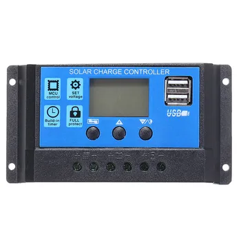 

60A/50A/40A/30A/20A/10A 12V 24V Auto Solar Charge Controller PWM LCD Dual USB Solar Cell Panel Regulator PV Home 5V Output