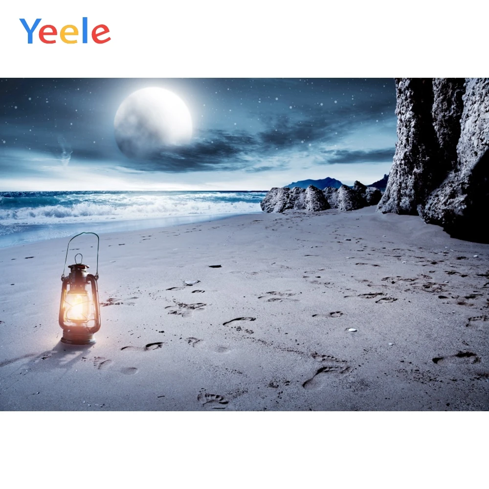

Vinyl Seascape Backdrop Summer Holiday Beach Sand Palms Night Photography Personalized Photographic Background For Photo Studio