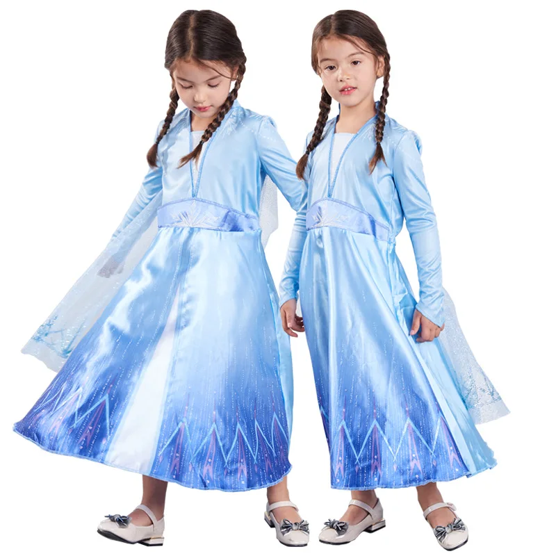 Elsa 2 Princess Cloak Dress Girls Satin Dress Cosplay Robe ...
