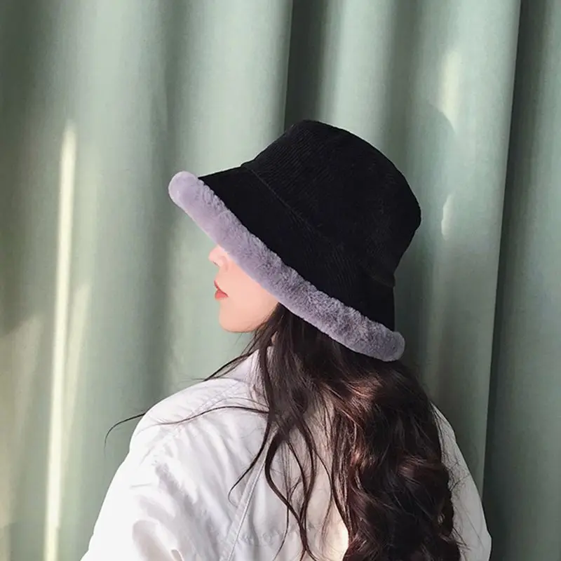 Женская зимняя Вельветовая бархатное ведро шляпа с широкими полями