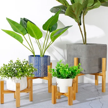 

Bamboo Wood Living Room Free Standing Modern With Foot Pad Shelf Home Single Bay Decoration Flower Stand Balcony Bonsai Holder