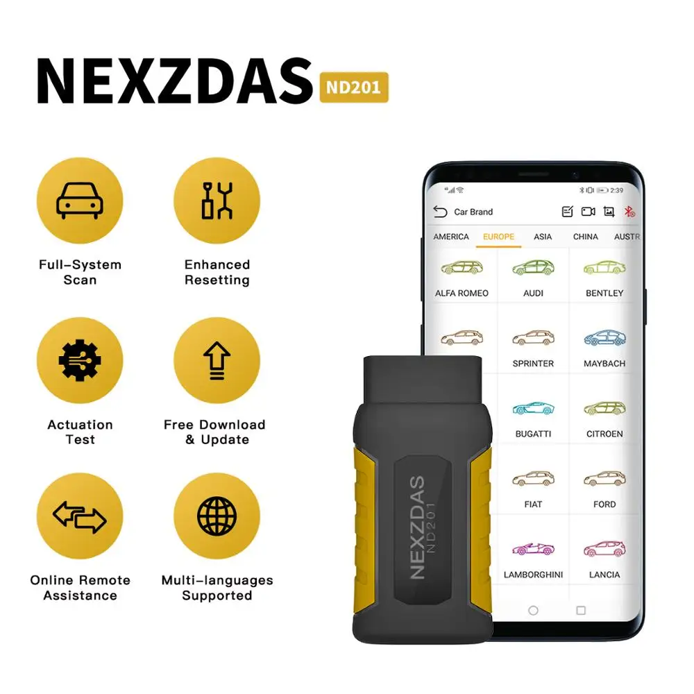 Инструмент для полной диагностики системы humзор NexzDAS ND201 OBD2 сканер одного