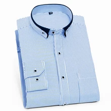 Мужская стандартная полосатая рубашка с длинным рукавом, с одним накладным карманом, для офиса, на каждый день, тонкая Свободная рубашка на пуговицах