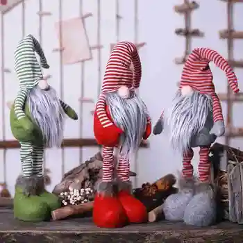 

Kids Children Toys Elf Holiday Gift Christmas Doll Striped Home Standing Table Gnome Decoration Figurines Plush Faceles
