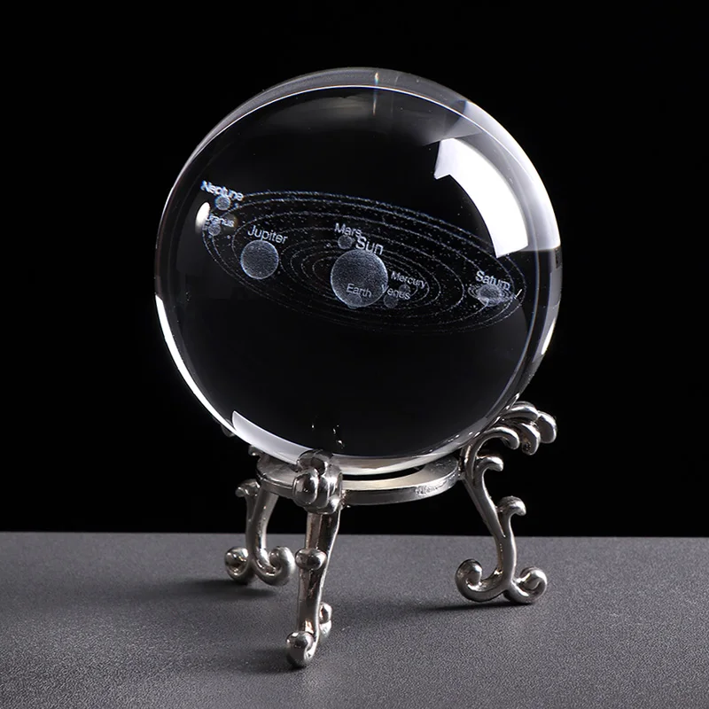 6 см лазерной гравировкой на солнечных батареях Системы мяч 3D Миниатюрная модель планет Сфера Стекло Глобус орнамент Декор для дома подарок для астрофиле