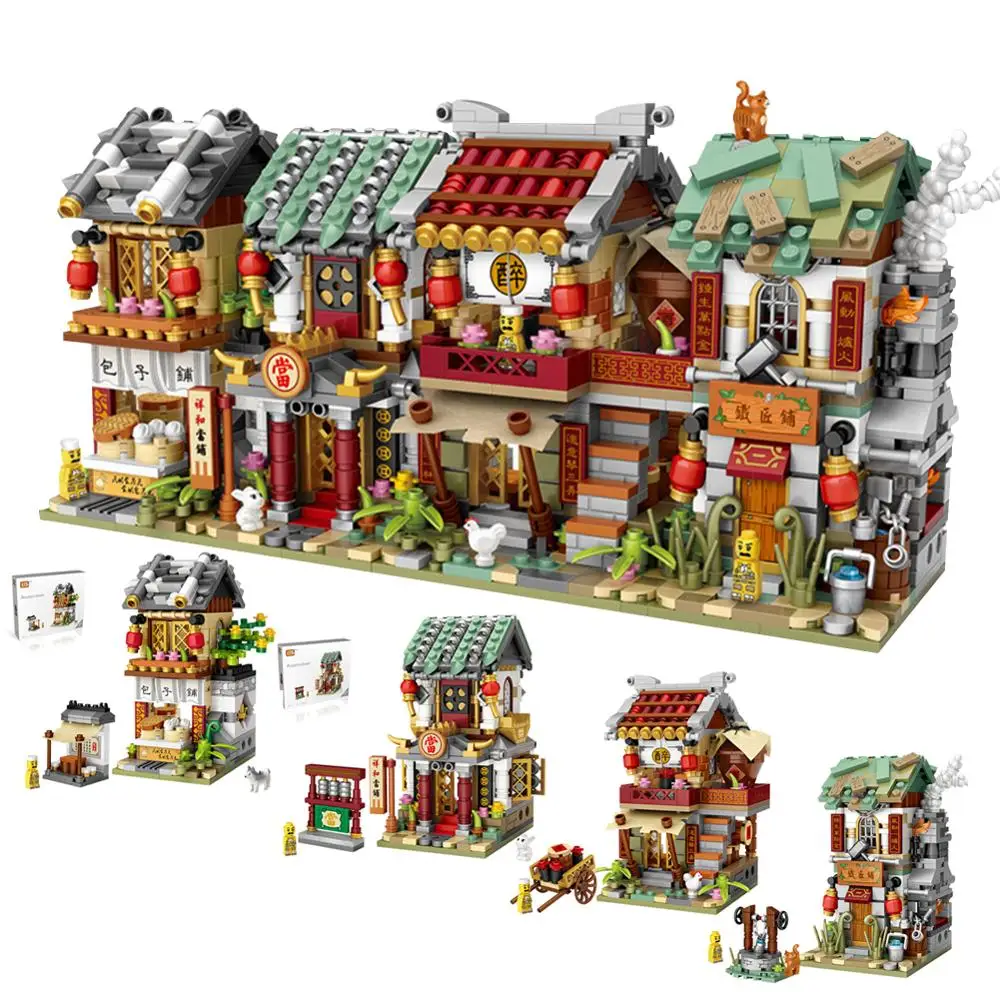 

Educational toy building blocks Chinese theme assembled building blocks small particles street view building blocks children