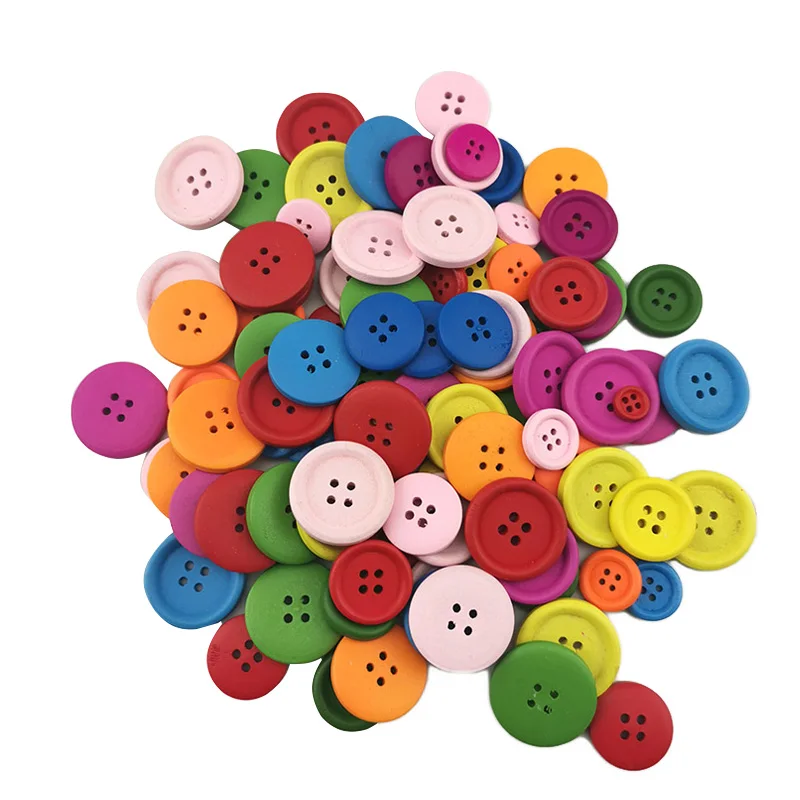 (100 pcs/pack) 4 Holes Mixed Size Wood Buttons For Home Decoration Craft Round Clothing Sewing Scrapbook Handwork DIY
