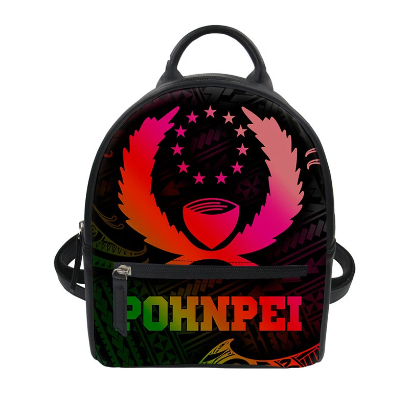 PU Leather Backpack Gradient Polynesia Pattern Women Mini Bags Pohnpei Tribal Print Durable Back Pack mochila