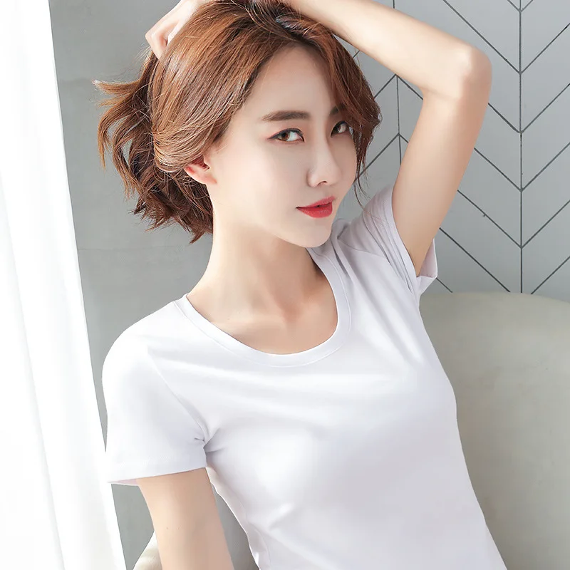 

MRMT 2024 Brand New Women's t Shirt Tops Tshirt The High-Necked White t-Shirt Short-Sleeved Women's Comb Cotton t-Shirt