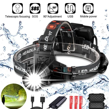 

USB Rechargeable XHP50 headlamp Super Powerful Head light xhp70 head lamp torch Zoom 3*18650 batteries Camping