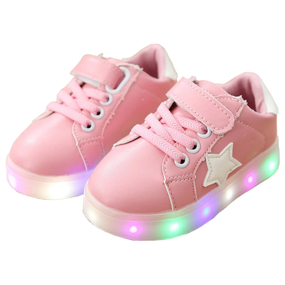 Детская обувь; Светодиодный светильник; кроссовки для маленьких девочек; кожаные кроссовки для мальчиков с противоскользящей функцией; модный простой дизайн