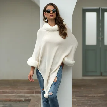 

2019 autumn winter new Women sweaters popular style cloak collar pure color woolen ball Knitted Shirt MY19059