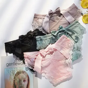 

Women Japanese Big Stain Bow Sexy Panties Hollow Out Lace Edge Lingerie Briefs