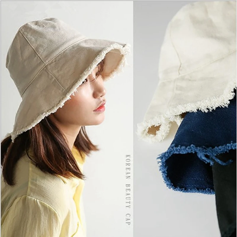 Foldable Denim Bucket Hat Cotton Washed Fishing Hunting Cap Outdoor Beach Fisherman Panama Women's Bucket Hat