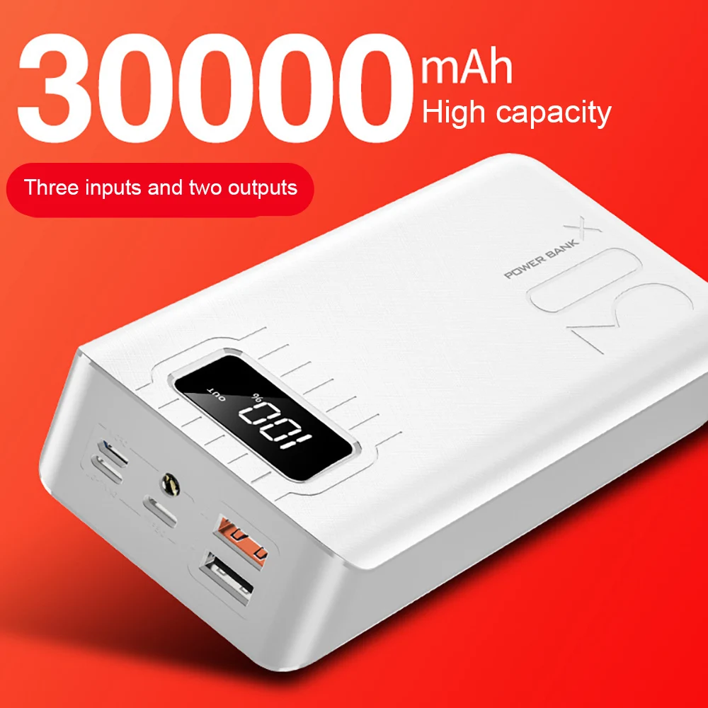 Портативное зарядное устройство 30000 мАч Micro USB QC быстрая зарядка светодиодный
