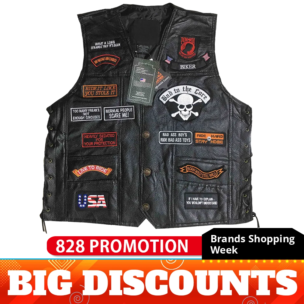 Chaleco de Moto para hombre, Chaqueta Retro de piel de auténtica, para motociclista|Chaquetas| - AliExpress