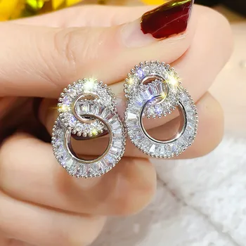

Round Cute Bling Zircon Stone Stud Earrings for Women Fashion Jewelry 2020 New Korean Earrings