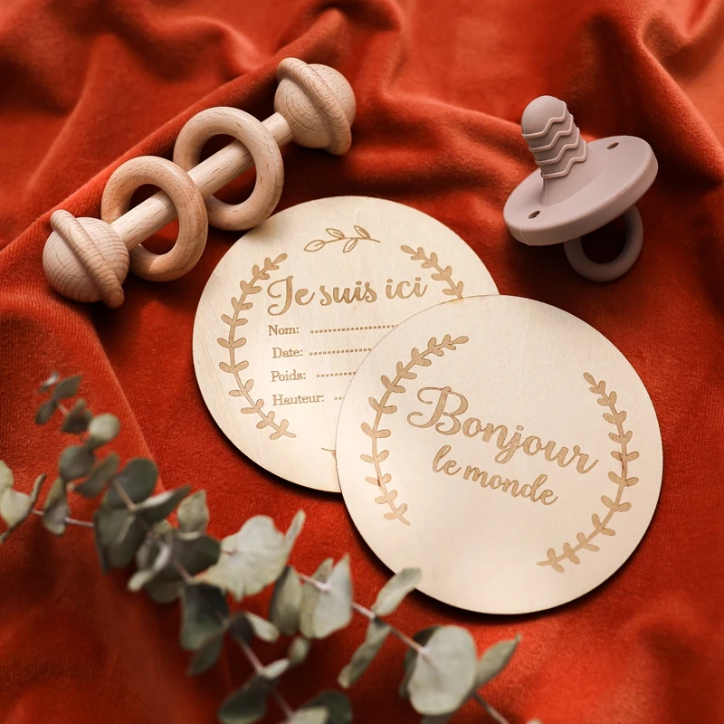 Baby Wooden Milestone Card Spanish French Double Sided Milestone Month Card Newborn Children Photography Props Toy Baby Souvenir