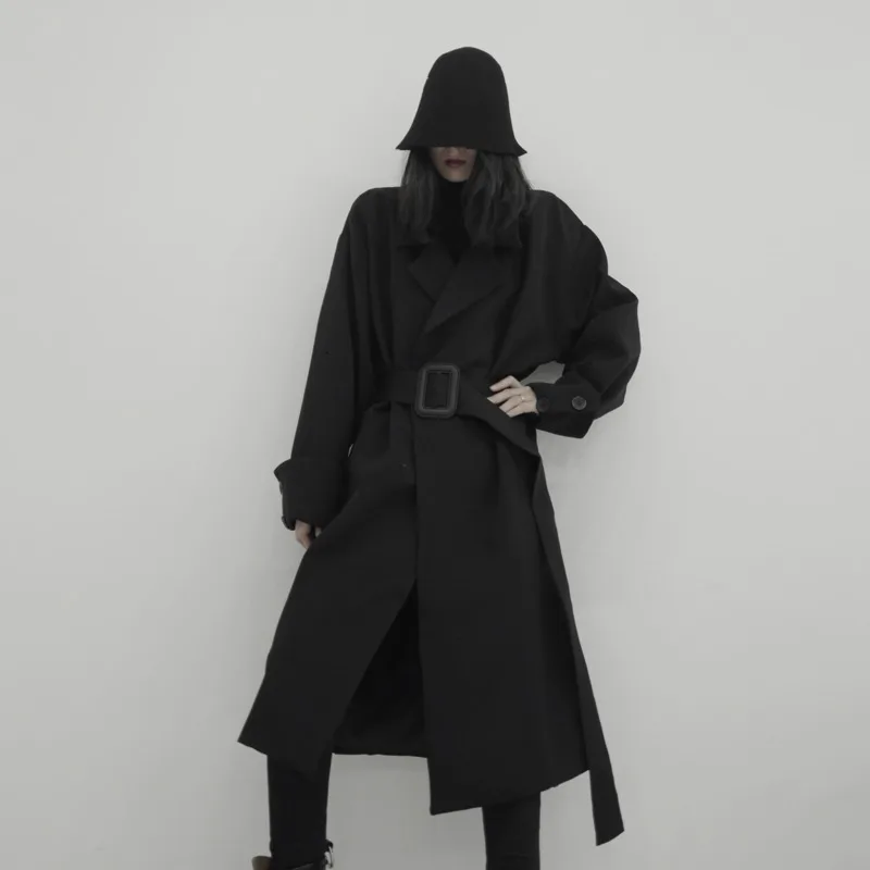 

LANMREM 2020 Mid-length Coat Winter New Women's Heavy Industry Temperament Belt Vertical Long Windbreaker Jacket PC279