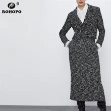 ROHOPO, высокая талия, толстая, твидовая, прямая, миди, серая юбка, молния сзади, летит, раскол, для девушек, Ретро стиль, до середины икры, Falda, Низ#9486