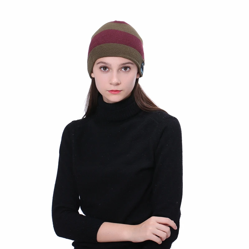 Wireless Bluetooth V4 2 Beanie Striped Knitted Winter Hat Headset Speaker Mic Hand Free Music Mp3 Speaker ic Smart Cap