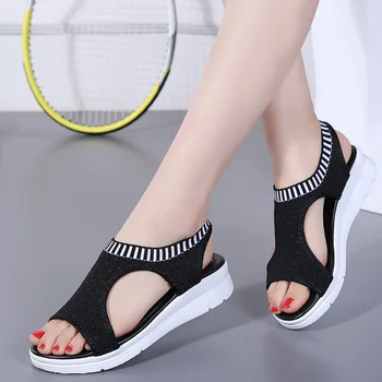 

2020new Summer Students Sandals Women's Breathable Elastic Band Thick Bottomed Fish Mouth Mesh Casual Sandals
