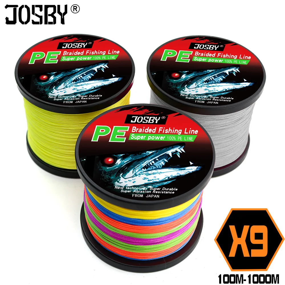 

JOSBY Braid Fishing line 9 Strands Multifilament PE Wire Pesca Fly Carp Japan Accessories 100M 300M 500M 1000M 22-135LB Cord