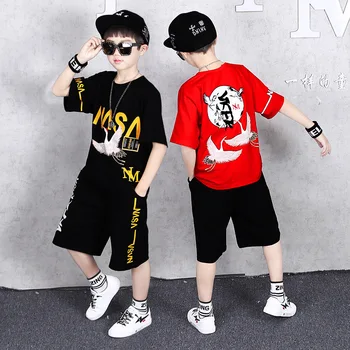 

Hot 2Pcs/Set Children Boy Clothes Summer Fashion Tide Casual Handsome Suit Medium And Large Boys Sports T-Shirt + Shorts Set