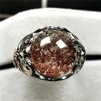 

Top Natural Red Phantom Quartz Ring For Woman Lady Man 15x13mm Beads Ghost Garden Crystal Silver Adjustable Ring Jewelry AAAAA